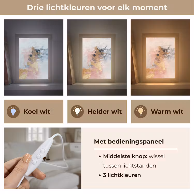 Abstract - Pastel kleuren - Goud - Modern - Aesthetic Light Box met kabel (Tafellamp) klein -USP_lichtkleurNL