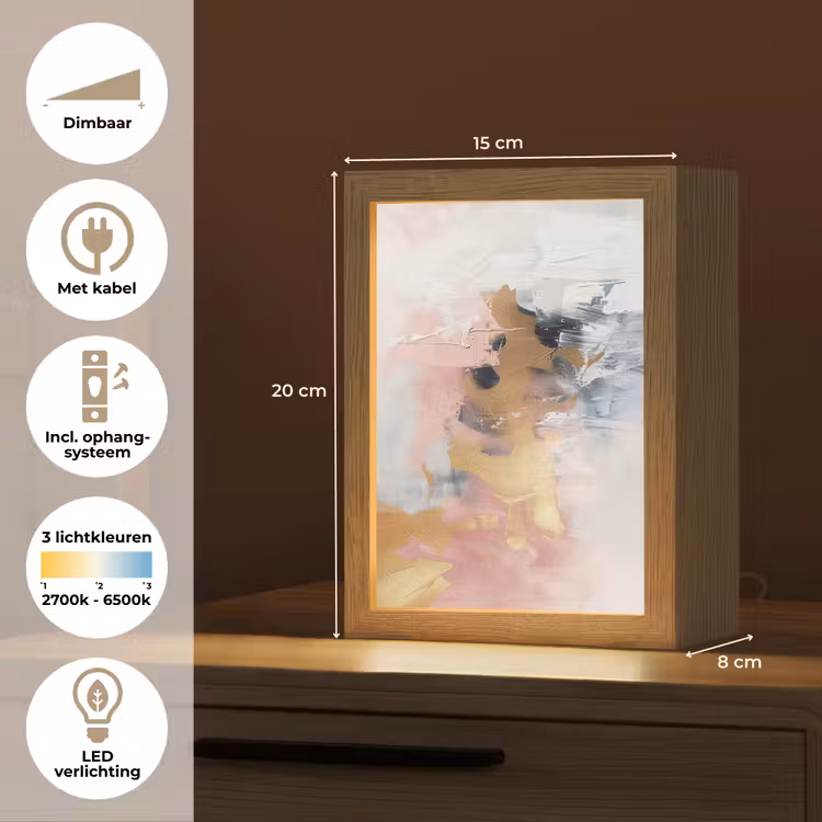 Abstract - Pastel kleuren - Goud - Modern - Aesthetic Light Box met kabel (Tafellamp) klein -USP_NL
