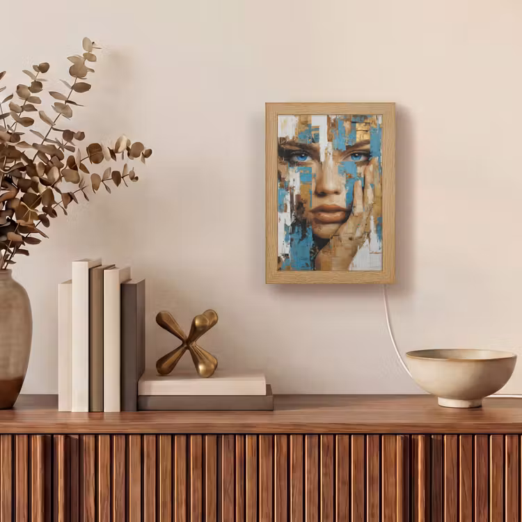 Abstract - Penseelstreken - Blauw - Gezicht Light Box met kabel (Tafellamp) klein -sfeer2