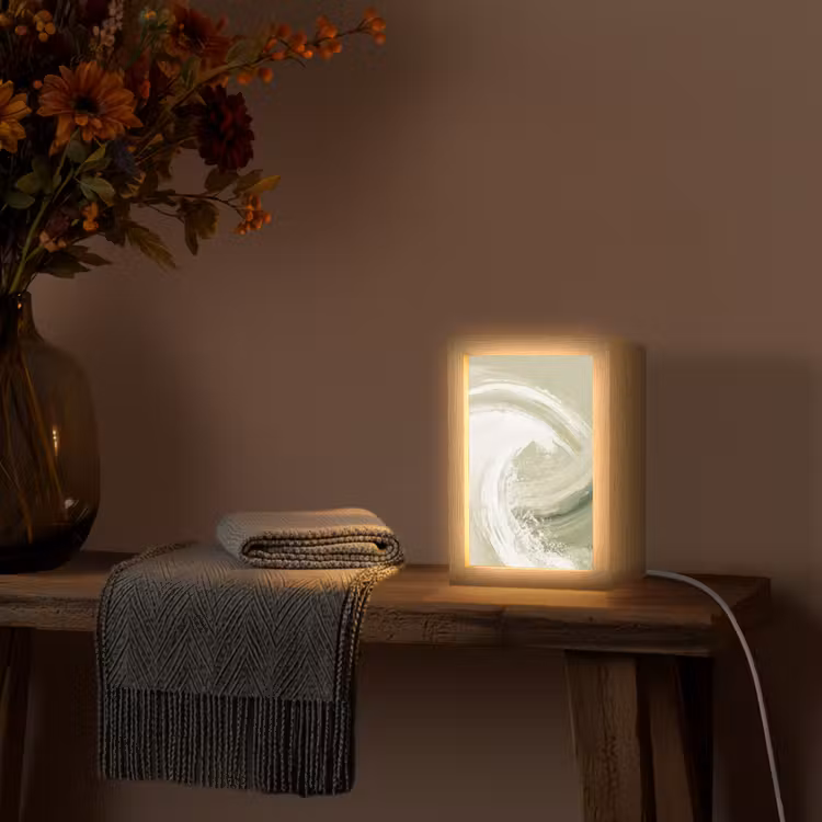 Abstract - Penseelstreken - Golven - Groen Light Box met kabel (Tafellamp) klein -sfeer4