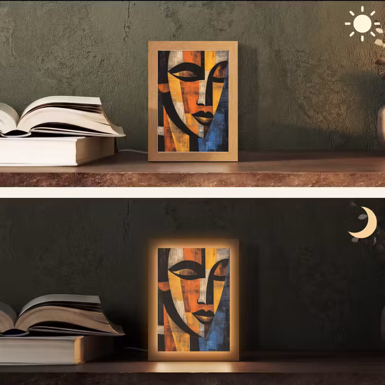 Abstract - Portret - Kleurvakken Light Box met kabel (Tafellamp) klein -sfeer3