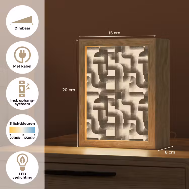 Abstract - Retro - Zwart Light Box met kabel (Tafellamp) klein 925 -USP_NL