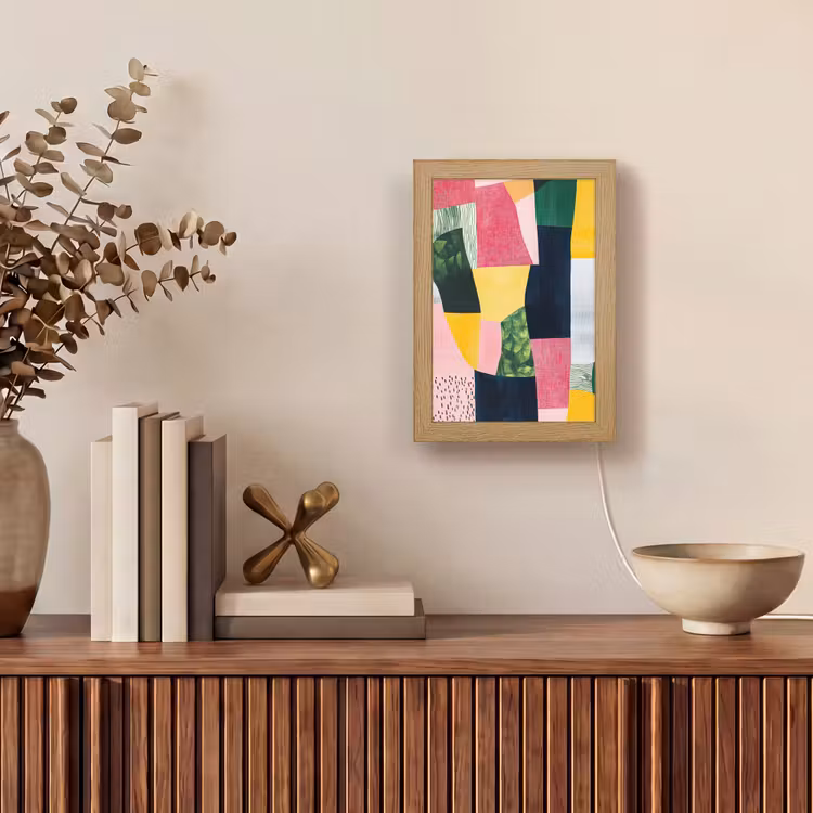 Abstract - Roze - Lappen - Vormen - Geel Light Box met kabel (Tafellamp) klein -sfeer2