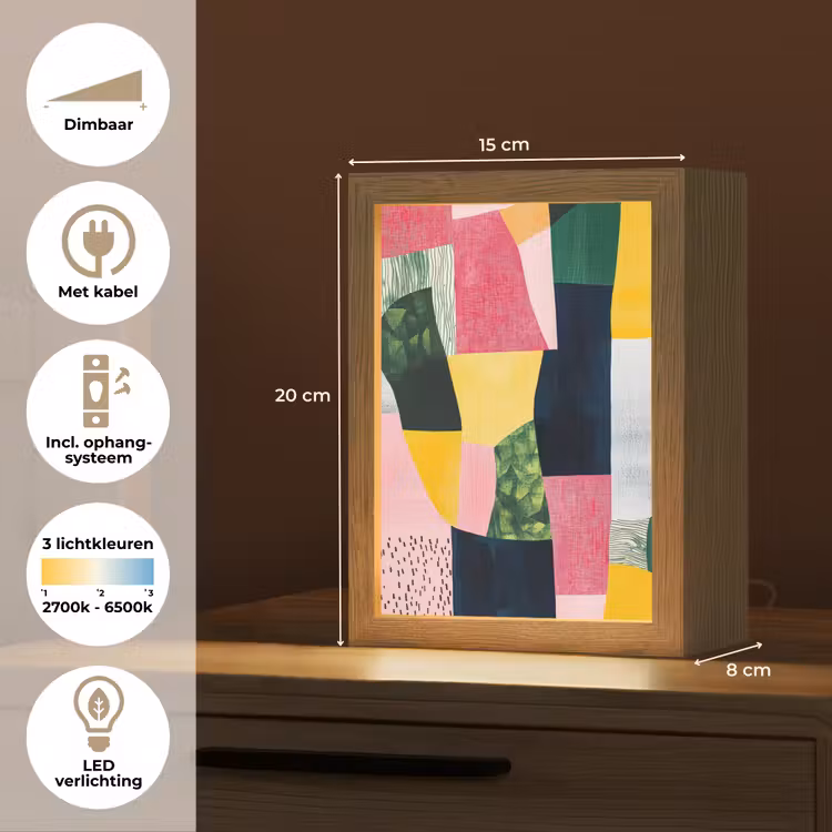 Abstract - Roze - Lappen - Vormen - Geel Light Box met kabel (Tafellamp) klein -USP_NL