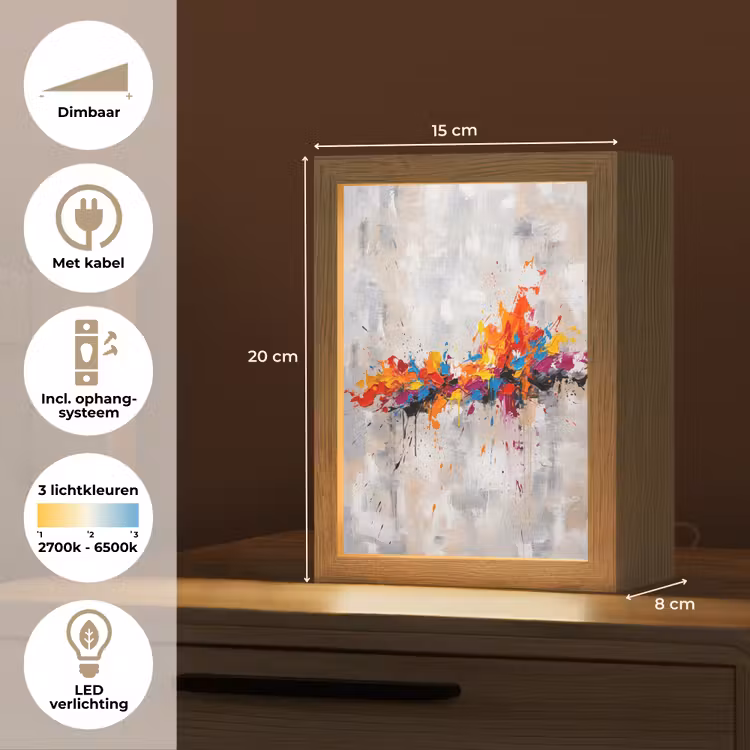Abstract - Schilderij - Kleurrijk - Dynamisch Light Box met kabel (Tafellamp) klein -USP_NL