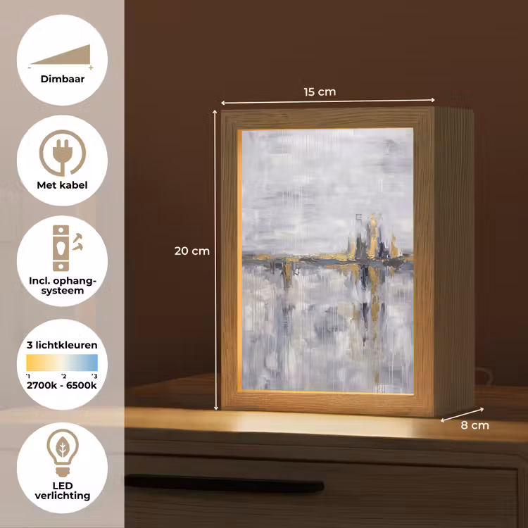 Abstract - Structuur - Goud - Grijs - Modern Light Box met kabel (Tafellamp) klein -USP_NL