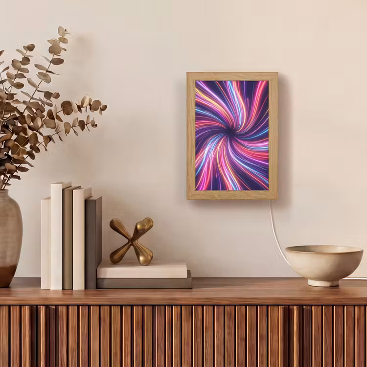 Abstract - Swirl - Futuristic - Neon Light Box met kabel (Tafellamp) klein -sfeer2