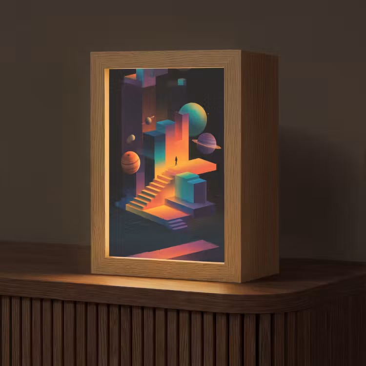 Abstract - Trappen - Mens - Planeten Light Box met kabel (Tafellamp) klein -z3d_website