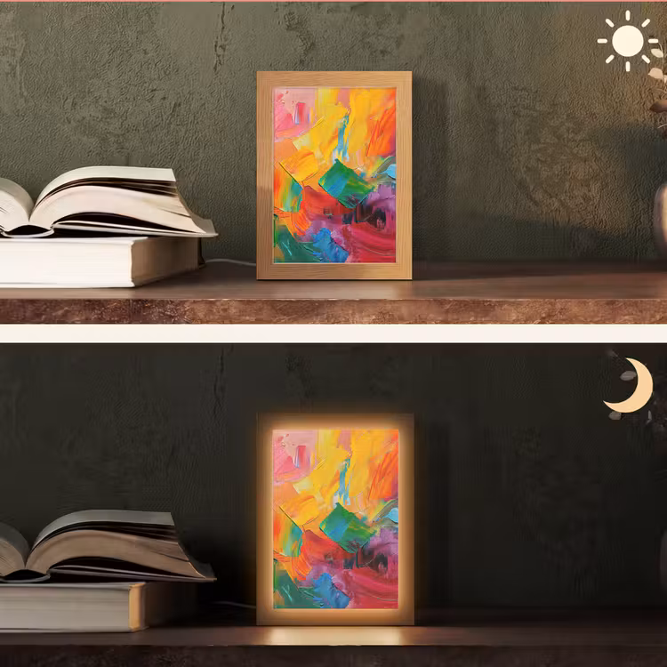 Abstract - Verflook - Modern - Kleurrijk Light Box met kabel (Tafellamp) klein -sfeer3