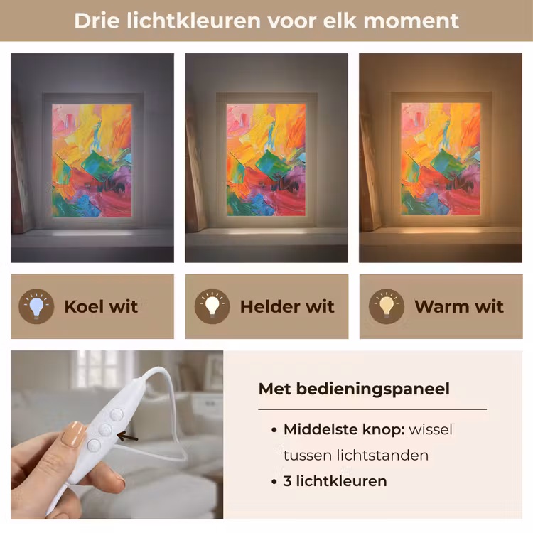 Abstract - Verflook - Modern - Kleurrijk Light Box met kabel (Tafellamp) klein -USP_lichtkleurNL