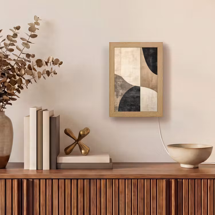 Abstract - Vlakken - Zwart - Rond Light Box met kabel (Tafellamp) klein -sfeer2
