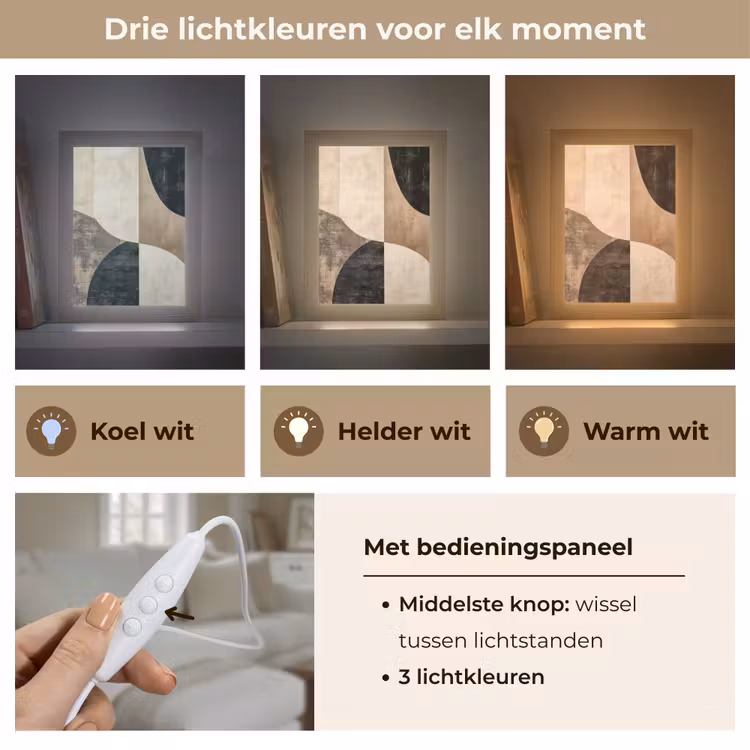 Abstract - Vlakken - Zwart - Rond Light Box met kabel (Tafellamp) klein -USP_lichtkleurNL