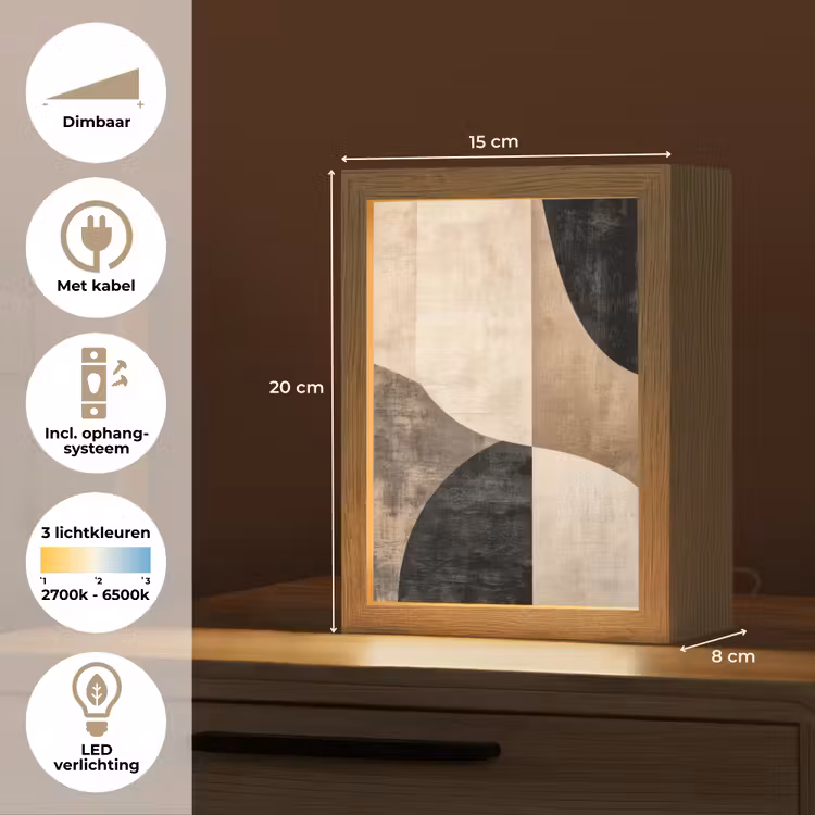 Abstract - Vlakken - Zwart - Rond Light Box met kabel (Tafellamp) klein -USP_NL