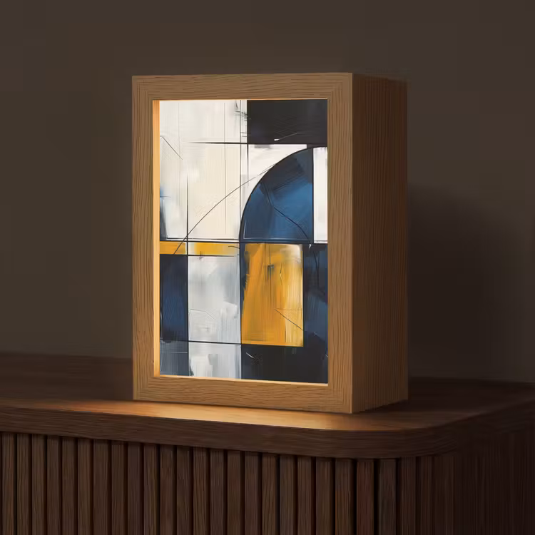 Abstract - Vormen - Goud - Blauw - Geometrisch Light Box met kabel (Tafellamp) klein -z3d_website