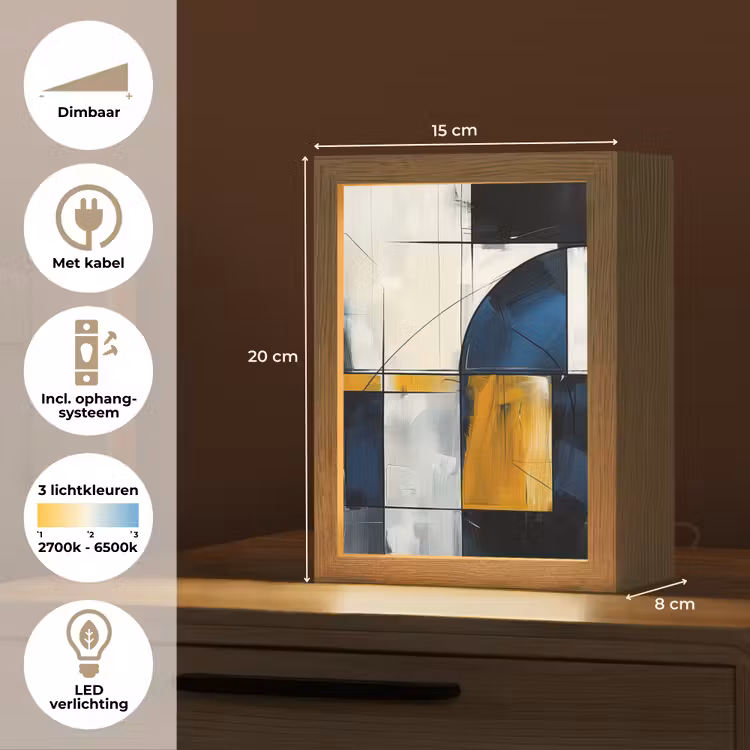 Abstract - Vormen - Goud - Blauw - Geometrisch Light Box met kabel (Tafellamp) klein -USP_NL