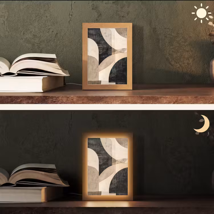 Abstract - Vormen - Modern - Beige Light Box met kabel (Tafellamp) klein -sfeer3