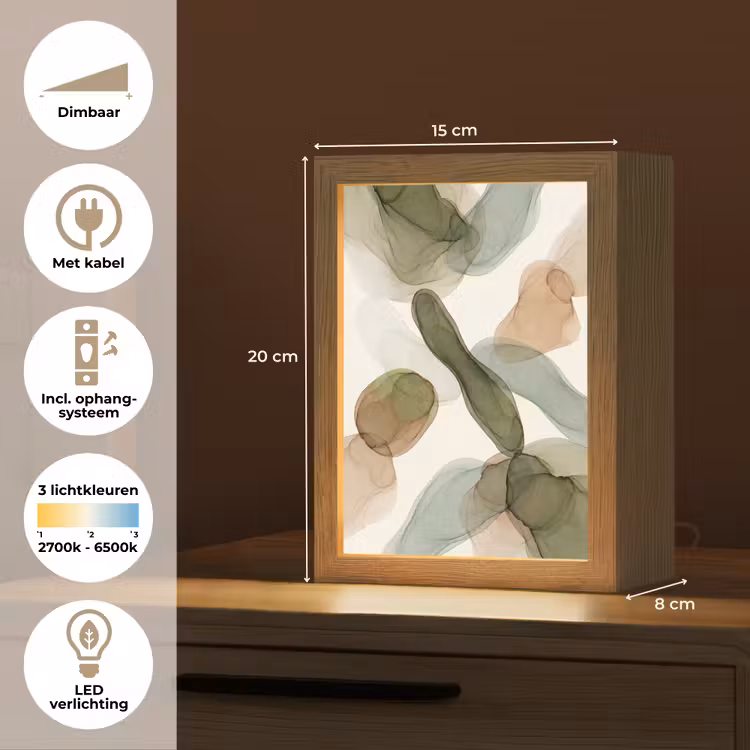 Abstract - Vormen - Modern - Kunst - Groen - Bruin Light Box met kabel (Tafellamp) klein -USP_NL
