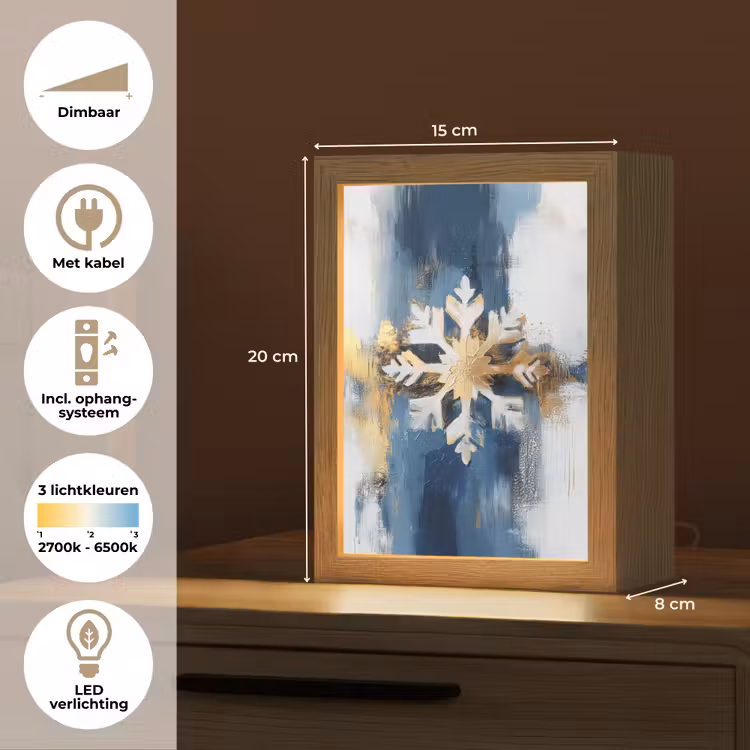 Abstract - Winter - Sneeuwvlok - Sneeuw - Goud Light Box met kabel (Tafellamp) klein -USP_NL