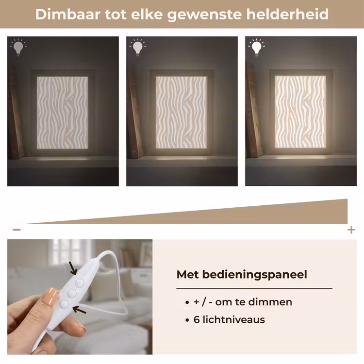 Abstract - Zebra - Beige Light Box met kabel (Tafellamp) klein 925 -USP_dimbaarNL