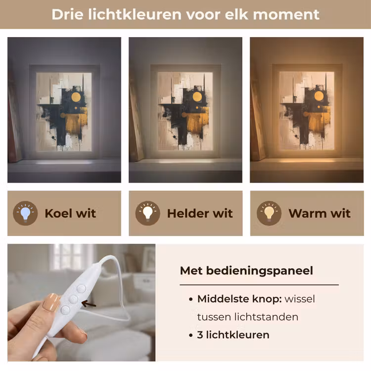 Abstract - Zwart - Goud - Modern Light Box met kabel (Tafellamp) klein -USP_lichtkleurNL