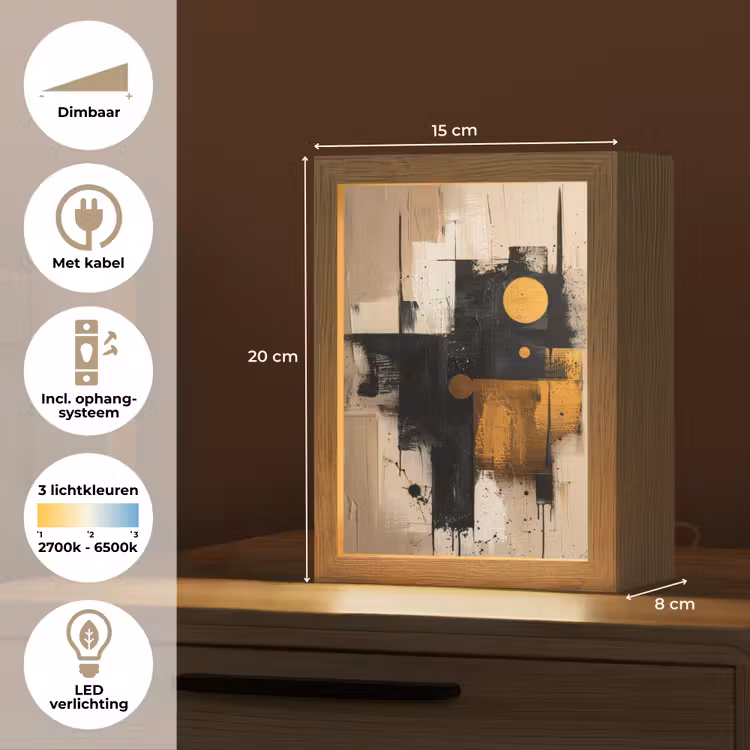 Abstract - Zwart - Goud - Modern Light Box met kabel (Tafellamp) klein -USP_NL