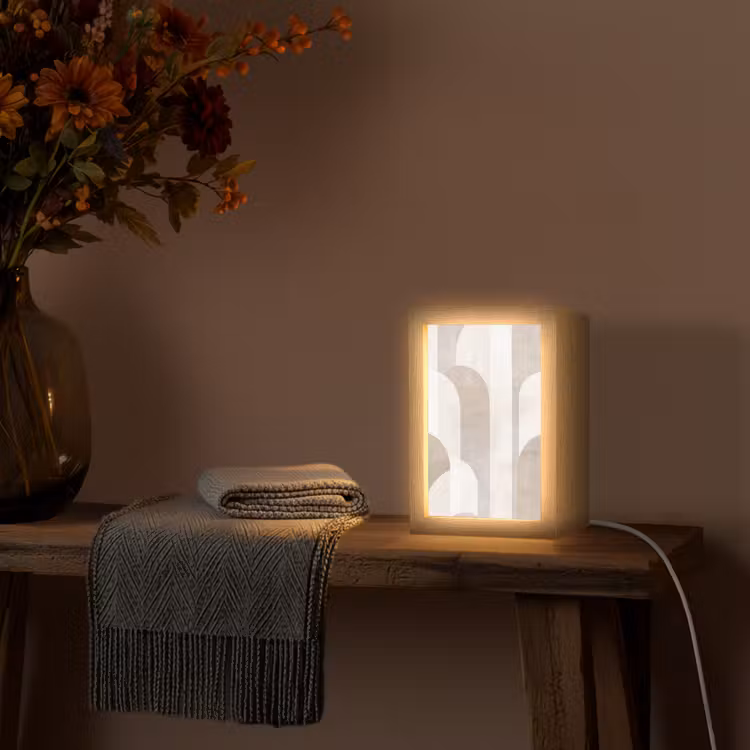 Abstracte bogen - Modern - Beige Light Box met kabel (Tafellamp) klein -sfeer4