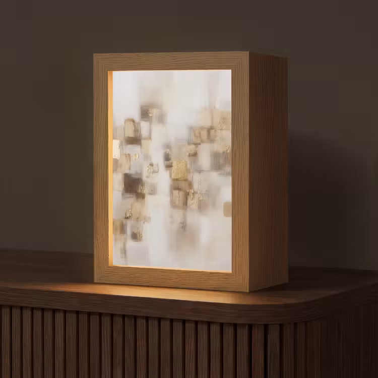 Abstracte vierkanten - Aardetonen - Mistig Light Box met kabel (Tafellamp) klein -z3d_website