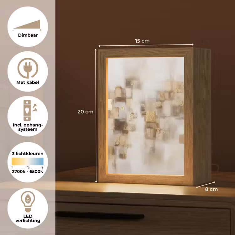 Abstracte vierkanten - Aardetonen - Mistig Light Box met kabel (Tafellamp) klein -USP_NL