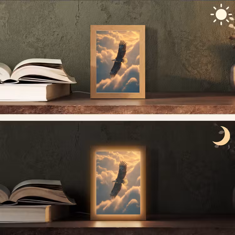 Adelaar - Wolken - Zon Light Box met kabel (Tafellamp) klein -sfeer3
