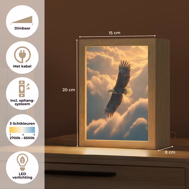 Adelaar - Wolken - Zon Light Box met kabel (Tafellamp) klein -USP_NL