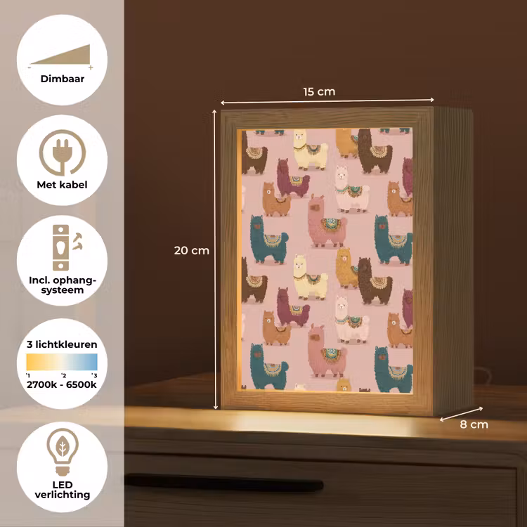 Alpaca's - Patroon - Kleurrijk Light Box met kabel (Tafellamp) klein 925 -USP_NL