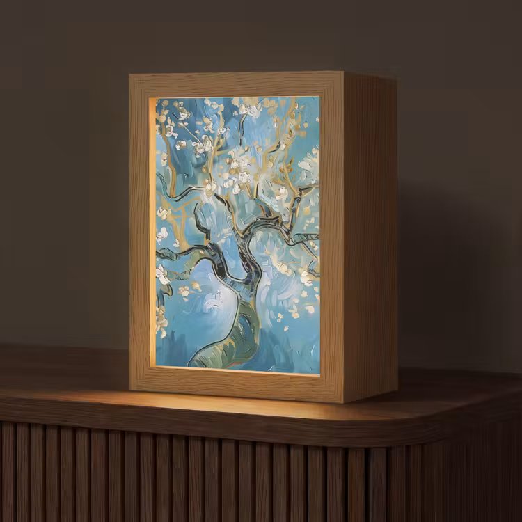 Amandelbloesem boom - Blauw - Abstract Light Box met kabel (Tafellamp) klein -z3d_website