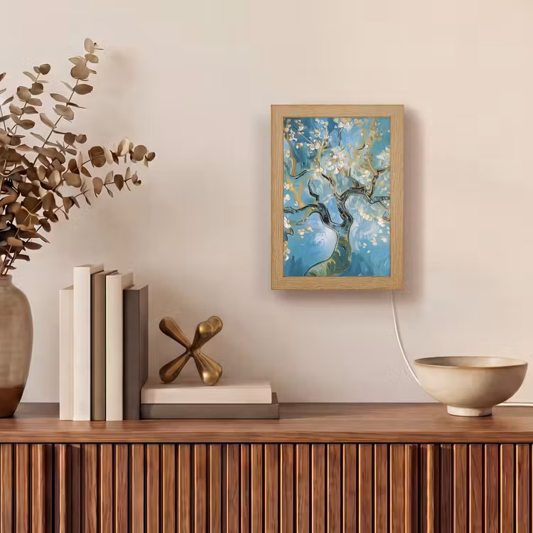 Amandelbloesem boom - Blauw - Abstract Light Box met kabel (Tafellamp) klein -sfeer2