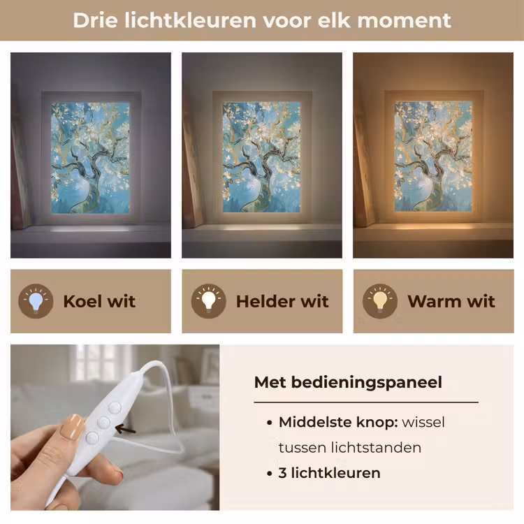 Amandelbloesem boom - Blauw - Abstract Light Box met kabel (Tafellamp) klein -USP_lichtkleurNL