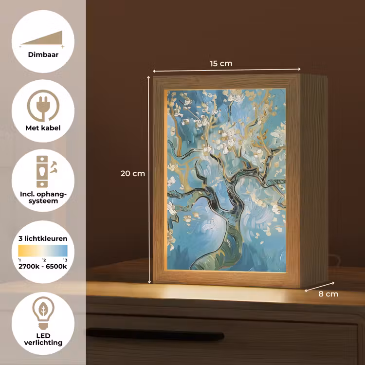 Amandelbloesem boom - Blauw - Abstract Light Box met kabel (Tafellamp) klein -USP_NL