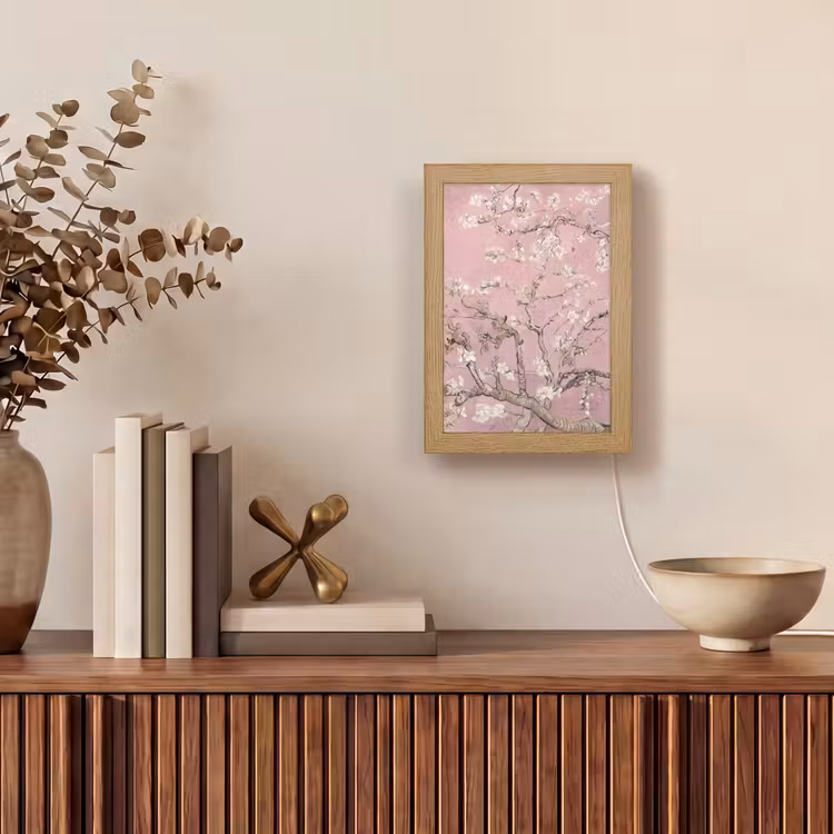 Amandelbloesem - Kunst - Van Gogh - Roze Light Box met kabel (Tafellamp) klein -sfeer2
