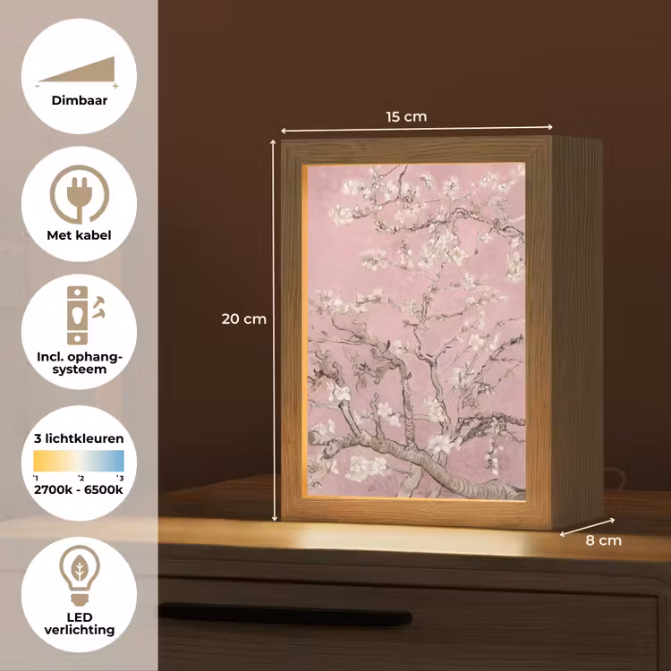 Amandelbloesem - Kunst - Van Gogh - Roze Light Box met kabel (Tafellamp) klein -USP_NL