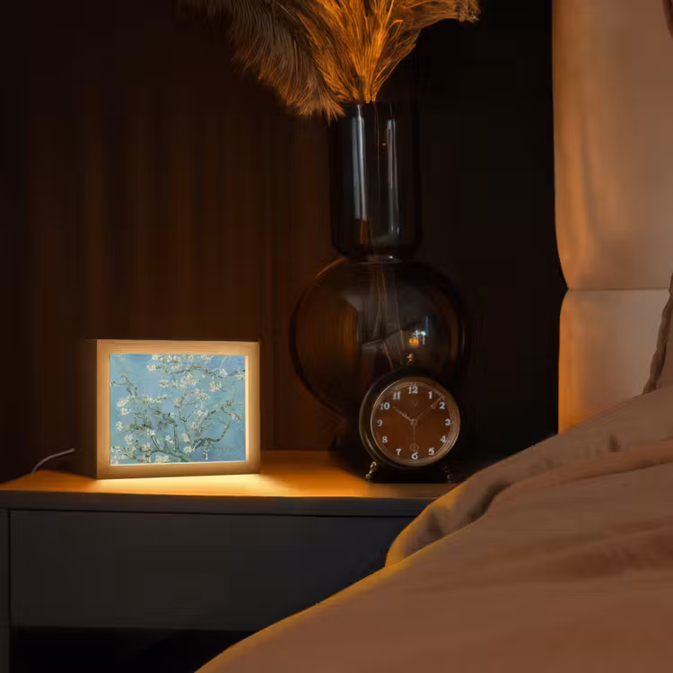 Amandelbloesem - Van Gogh - Kunst - Bloemen Light Box met kabel (Tafellamp) klein -sfeer1
