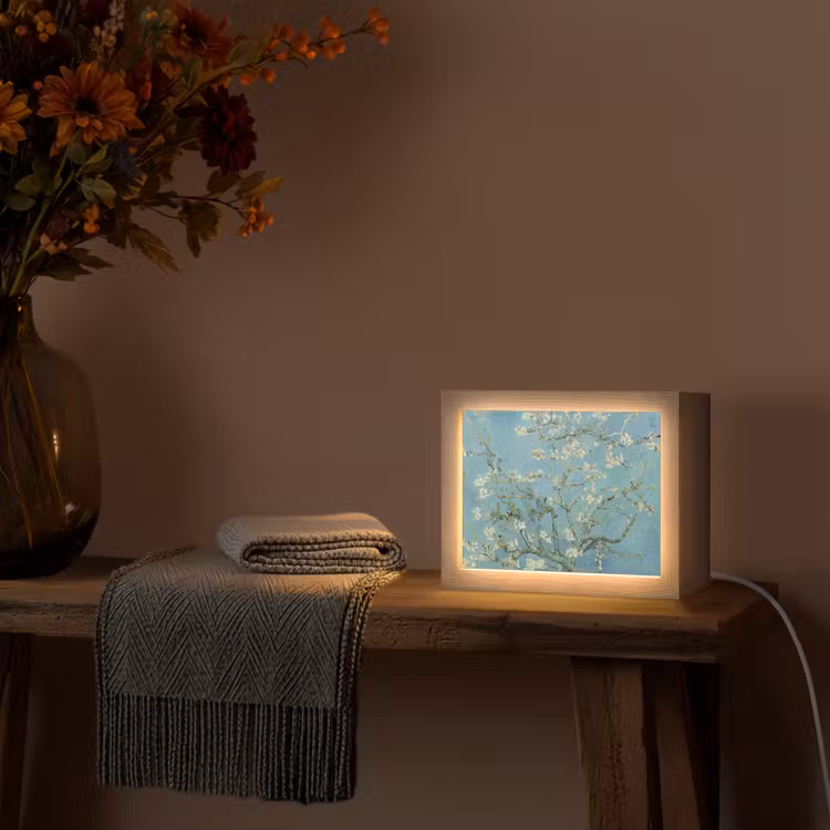 Amandelbloesem - Van Gogh - Kunst - Bloemen Light Box met kabel (Tafellamp) klein -sfeer4