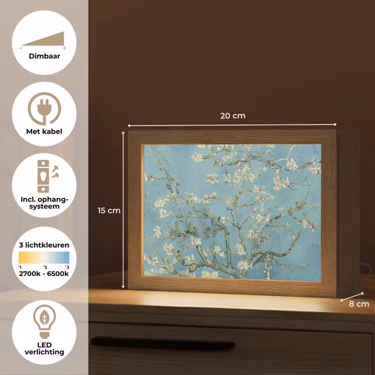 Amandelbloesem - Van Gogh - Kunst - Bloemen Light Box met kabel (Tafellamp) klein -USP_NL