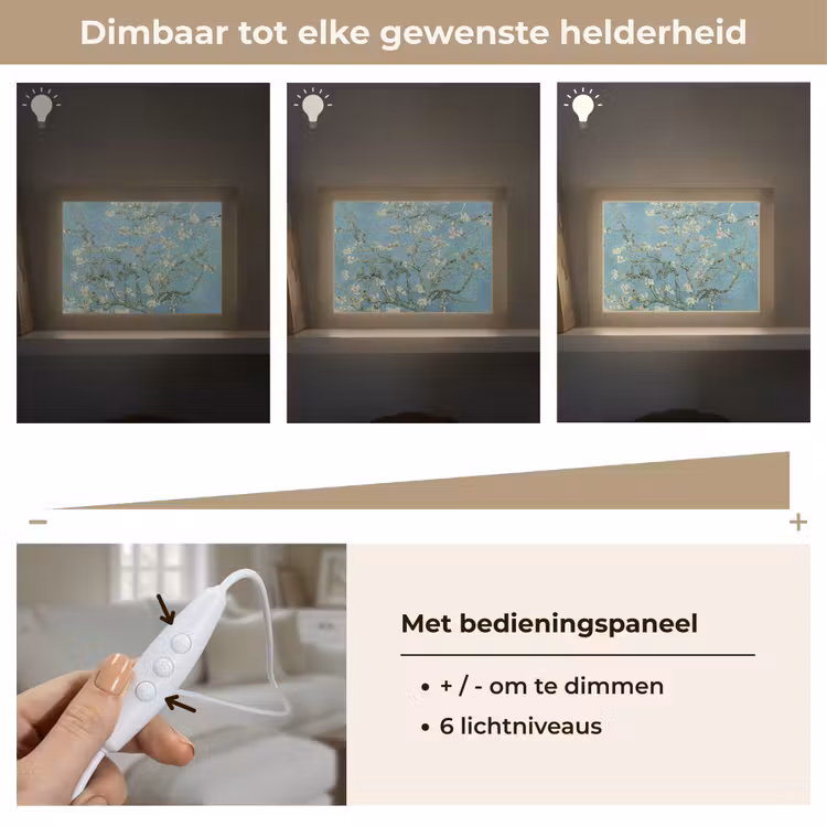 Amandelbloesem - Van Gogh - Kunst - Bloemen Light Box met kabel (Tafellamp) klein -USP_dimbaarNL