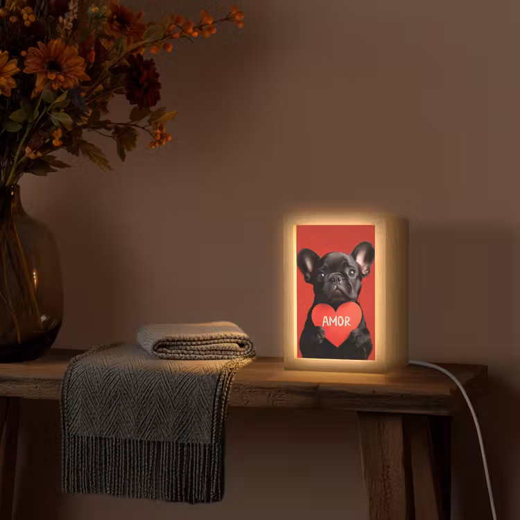 Amor - Hond - Hartje - Rood Light Box met kabel (Tafellamp) klein -sfeer4