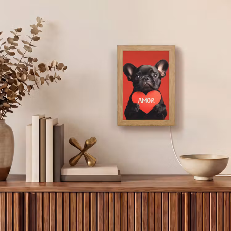 Amor - Hond - Hartje - Rood Light Box met kabel (Tafellamp) klein -sfeer2
