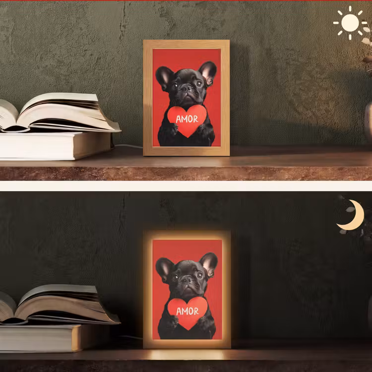 Amor - Hond - Hartje - Rood Light Box met kabel (Tafellamp) klein -sfeer3