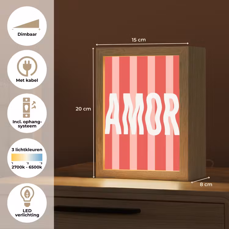 Amor - Strepen - Rood - Roze Light Box met kabel (Tafellamp) klein -USP_NL