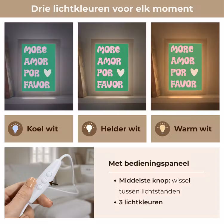 Amor - Valentijn - Groen - Tekst Light Box met kabel (Tafellamp) klein -USP_lichtkleurNL