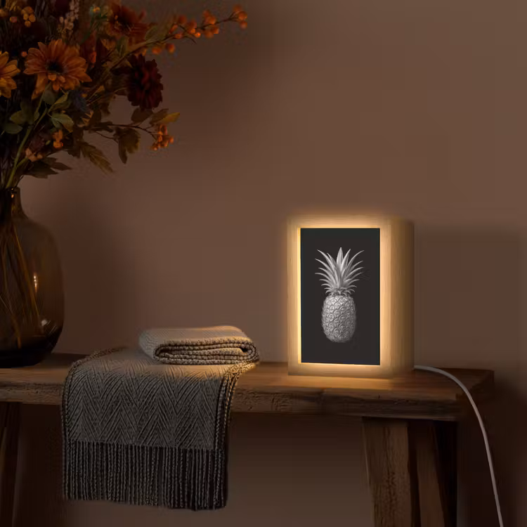 Ananas - Gedetailleerd - Bladeren Light Box met kabel (Tafellamp) klein -sfeer4