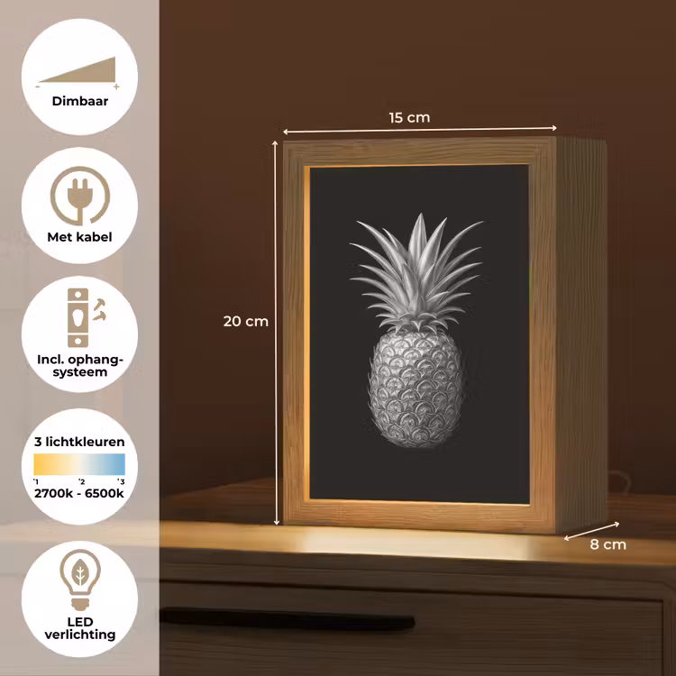 Ananas - Gedetailleerd - Bladeren Light Box met kabel (Tafellamp) klein -USP_NL