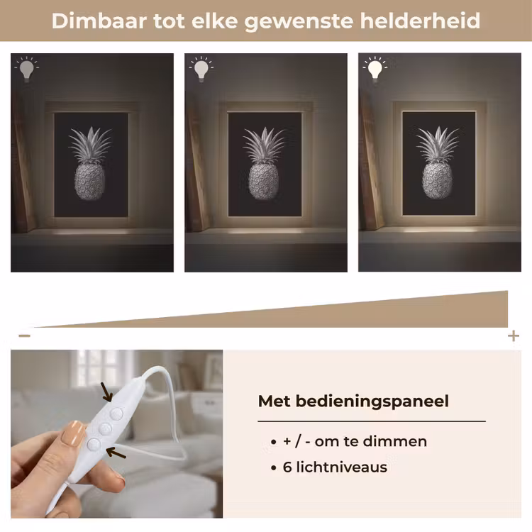 Ananas - Gedetailleerd - Bladeren Light Box met kabel (Tafellamp) klein -USP_dimbaarNL