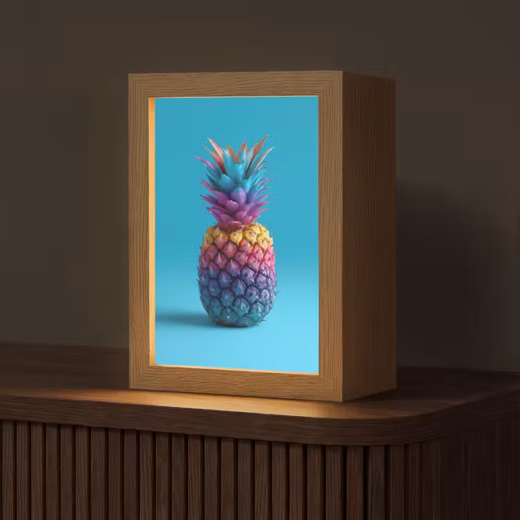 Ananas - Regenboog - Blauw - Popart Light Box met kabel (Tafellamp) klein -z3d_website